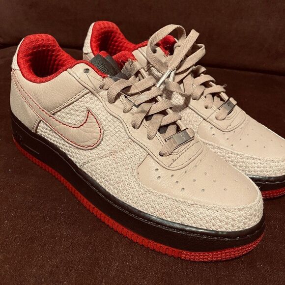 MINT 315517-221 Nike Air Force 1 Premium '07 Tweed Red Black 6Y Womens 7.5 US - Picture 1 of 13